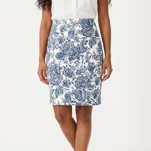ANN TAYLOR PETITE Blue Pencil Mini Skirt Women Floral Woven Size 2